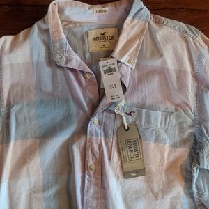 Hollister Button Shirt Pale Blue/Pink Plaid